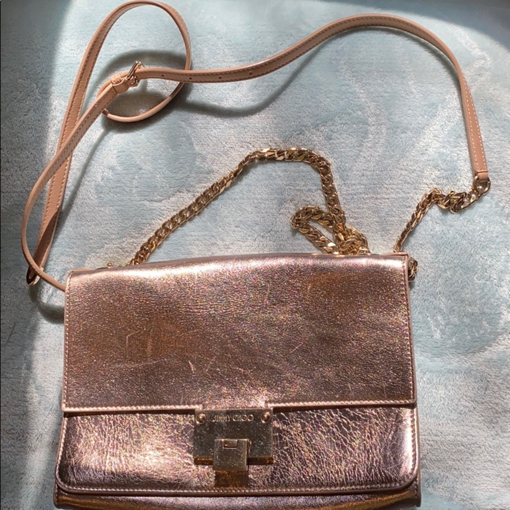Jimmy Choo gold leather crossbody chain purse